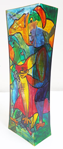 Glass vase painted with glass paint, commissioned, for wedding, anniversary, gift