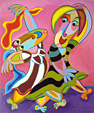 Twan de vos schilderij Vol overgave,twee vrouwen dansen met volle overgave de tango tot in de kleine uurtjes