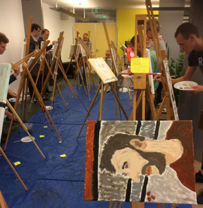 Aan het schilderen tijdens workshop portret schilderen in Meppel bij Calago